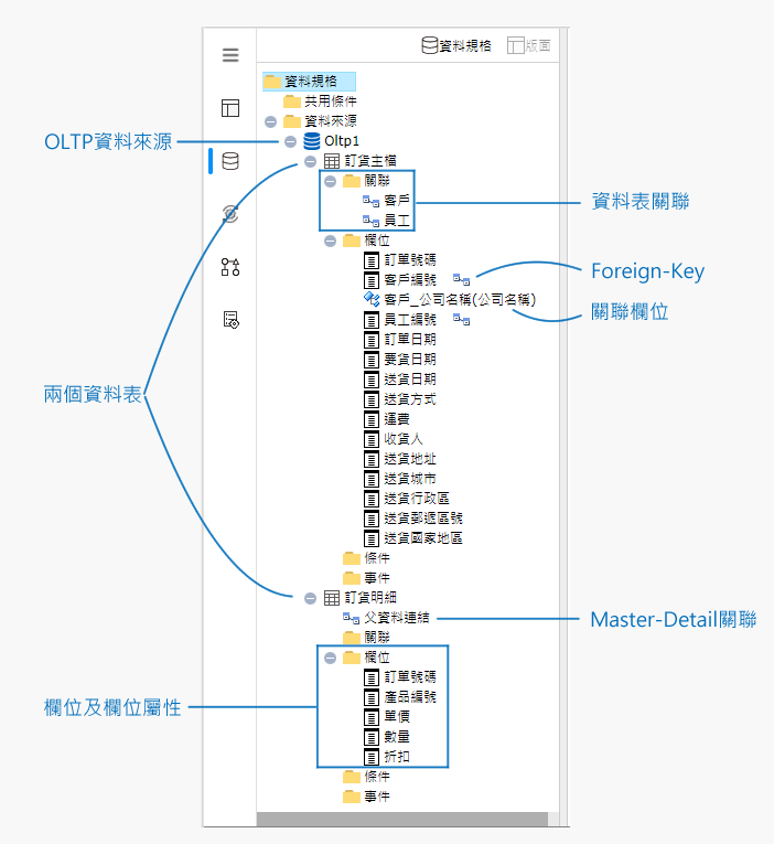 資料精靈所產生的資料規格